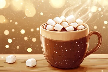 Cozy Hot Chocolate with Marshmallows in a Warm Toned Setting Perfect for Winter Comfort and Festive Celebrations, Evoking a Sense of Warmth and Joy