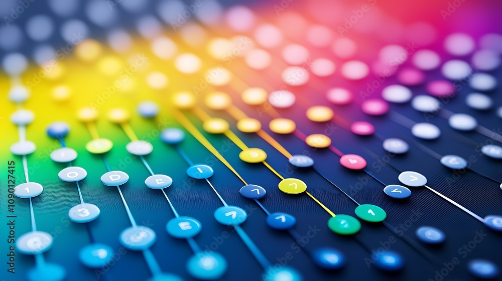 Poster A colorful array of dots on a blue background