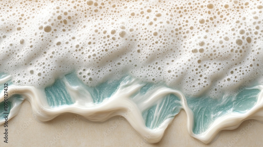 Poster a close-up view of frothy ocean waves meeting the shore.