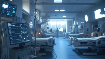 Obraz premium Modern Hospital Intensive Care Unit: Advanced Medical Technology and Patient Care