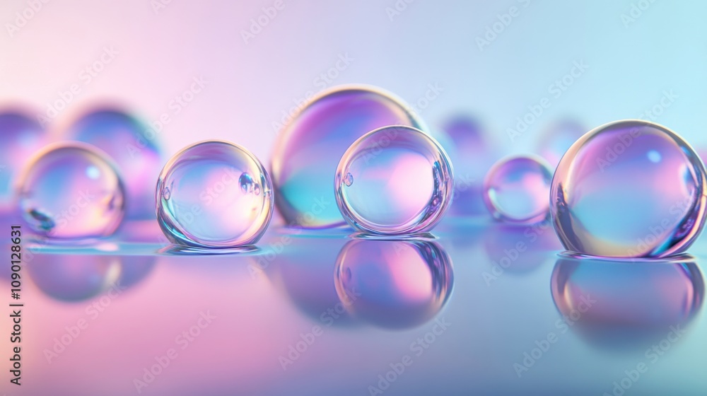 Poster A surreal depiction of floating, overlapping spheres with shifting gradients and reflections, Representing the dynamic interactions and harmonious blending of diverse perspectives