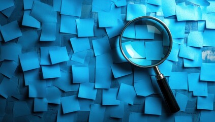Magnifying Glass on Blue Sticky Notes