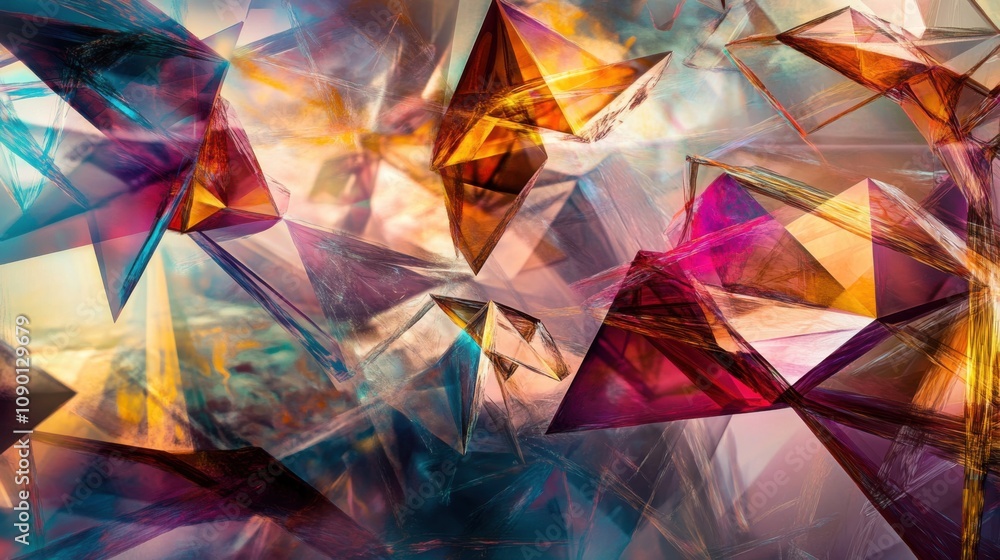 Leinwandbilder a surreal image of floating, multi-colored geometric shapes forming a complex, abstract network