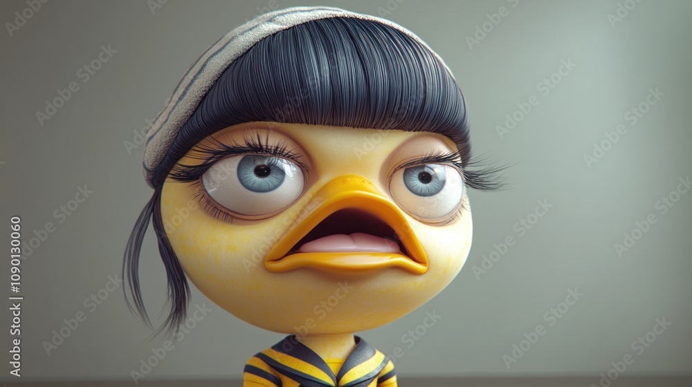Poster a cartoonish character with a duck-like face and exaggerated features.