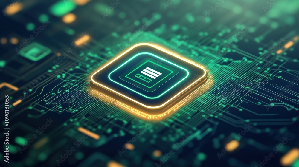 Aufkleber a close-up of a glowing microchip on a circuit board, symbolizing technology and innovation.