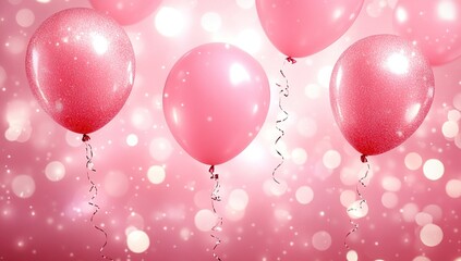 Pink Glitter Balloons Floating in a Sparkling Pink Background