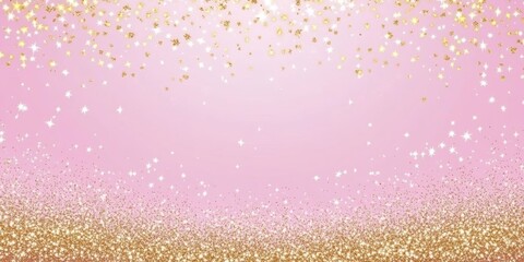 Obraz premium A romantic pink background adorned with shimmering gold stars and glitters, perfect for setting a festive mood for Valentine's Day celebrations.
