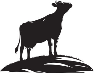 Obraz premium A proud cow silhouette standing tall on a hilltop
