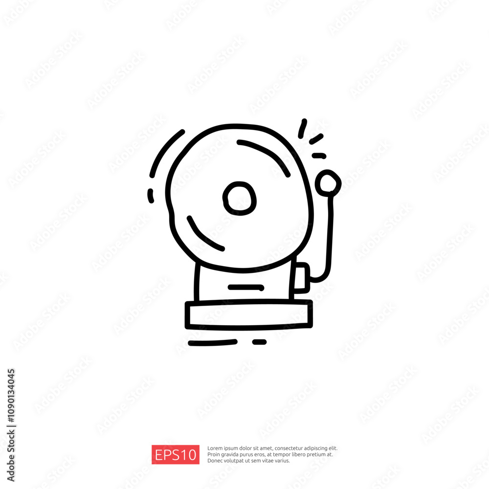 Poster a simple line drawing of a bell or alarm, indicating an alert or notification. the design is minimal
