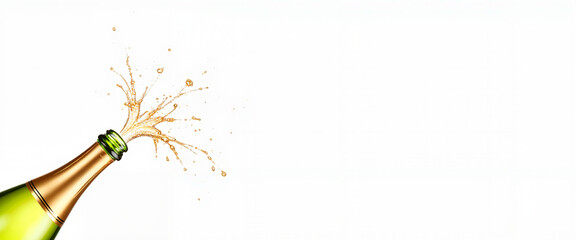 Champagne bottle popping with golden splash, celebration