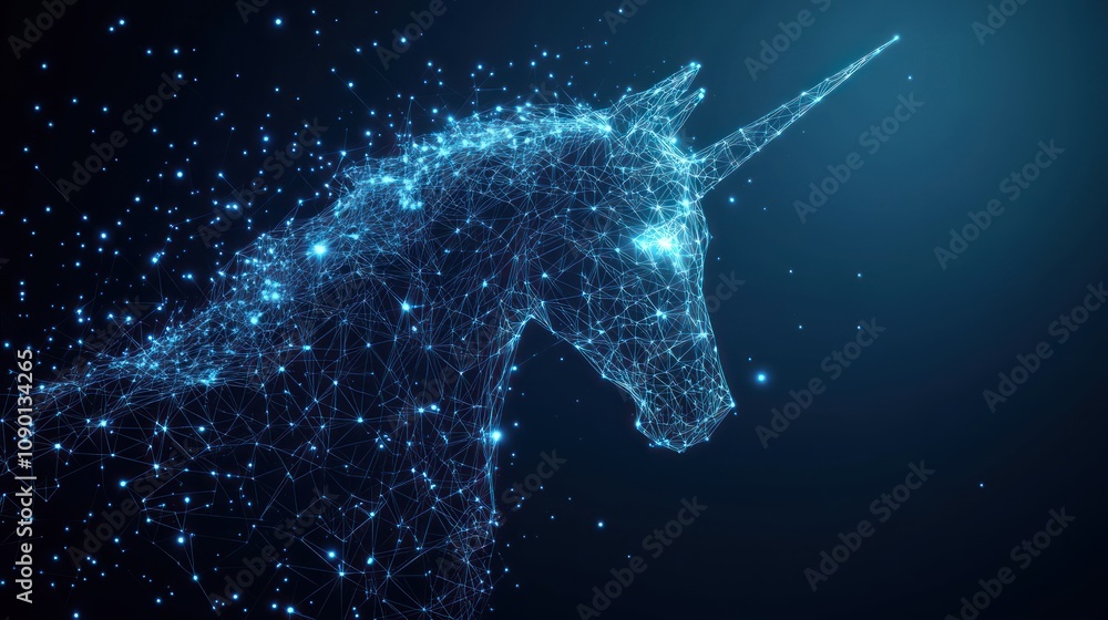 Poster digital unicorn with glowing points