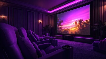 Home Theater with Projection of Tropical Sunset