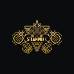 Steampunk badge logo with detail classic gear circle style