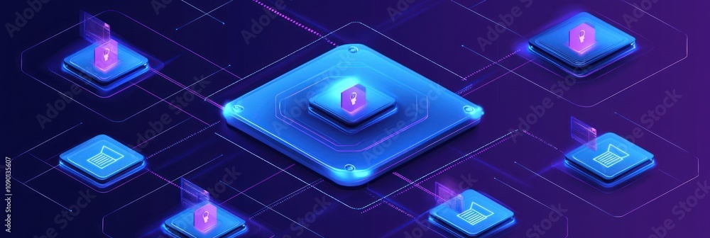 Poster Abstract digital illustration of interconnected nodes and a central processor.