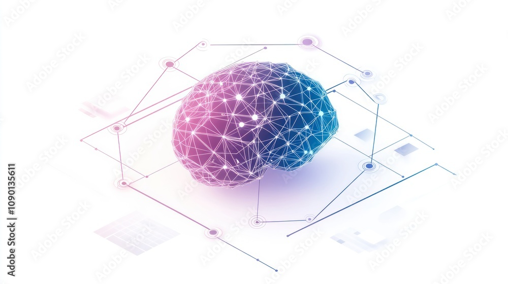 Poster A stylized brain connected by lines and nodes, representing neural networks and technology.