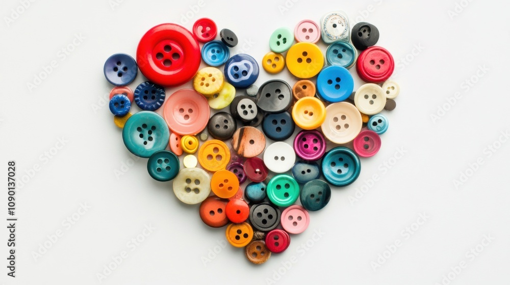 Poster a variety of colorful buttons arranged in a heart shape, highlighting the love and unity found in di