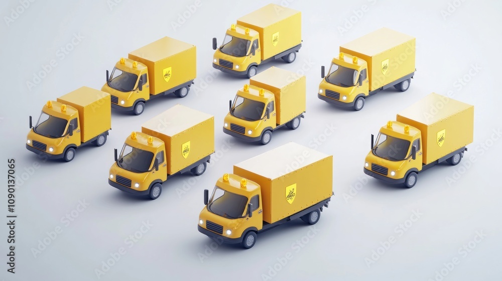 Poster A collection of yellow delivery trucks arranged in a grid pattern.