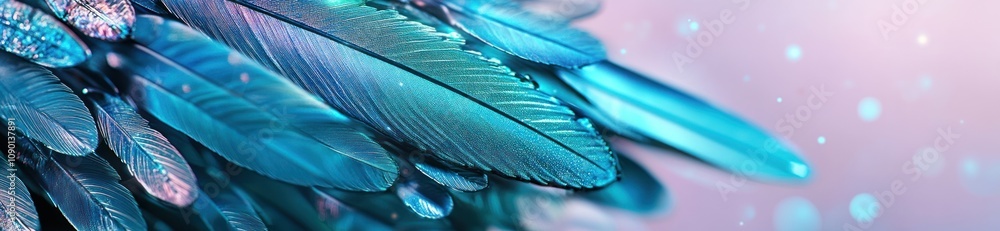 Aufkleber a vibrant abstract design featuring shimmering blue feathers against a soft background.