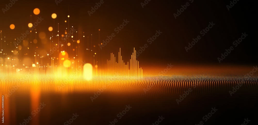 Aufkleber Abstract visualization of sound waves with glowing particles in warm tones.
