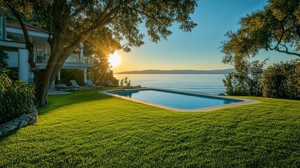 Obraz premium Sunset View Luxury Villa Poolside Relaxation