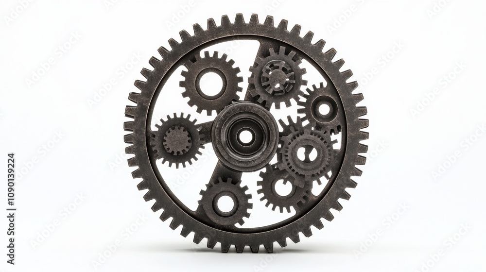 Poster A wheel made of diverse cogs working together, Representing the functionality and efficiency derived from diverse elements, minimalist composition