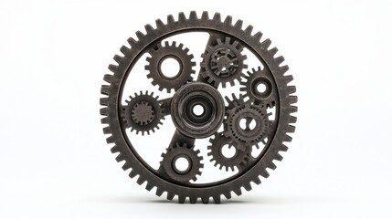 A wheel made of diverse cogs working together, Representing the functionality and efficiency derived from diverse elements, minimalist composition