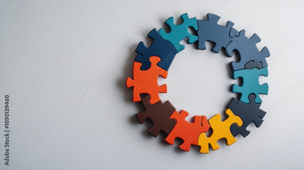 Poster a wheel made of diverse puzzle pieces, representing the interconnectedness and functionality of dive