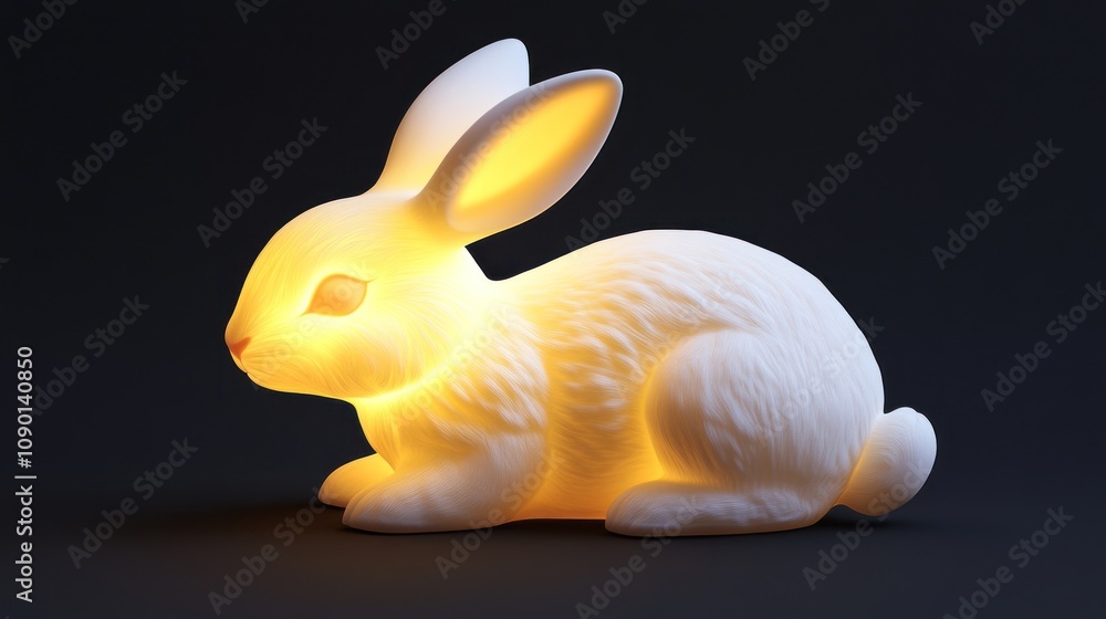 Poster a glowing white rabbit lamp with soft illumination, designed for decorative purposes.