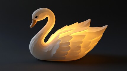 Obraz premium A glowing decorative swan lamp with intricately designed feathers.