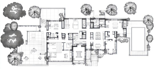 Obraz premium Architectural Blueprint: Modern House Plan with Pool