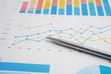 Pen on chart graph paper. Finance, account, statistic, investment data economy, stock exchange business.