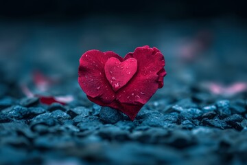 Fototapeta premium A vibrant red rose elegantly rests on a textured rock, symbolizing love and beauty, perfect for Valentine's Day themes and romantic expressions.