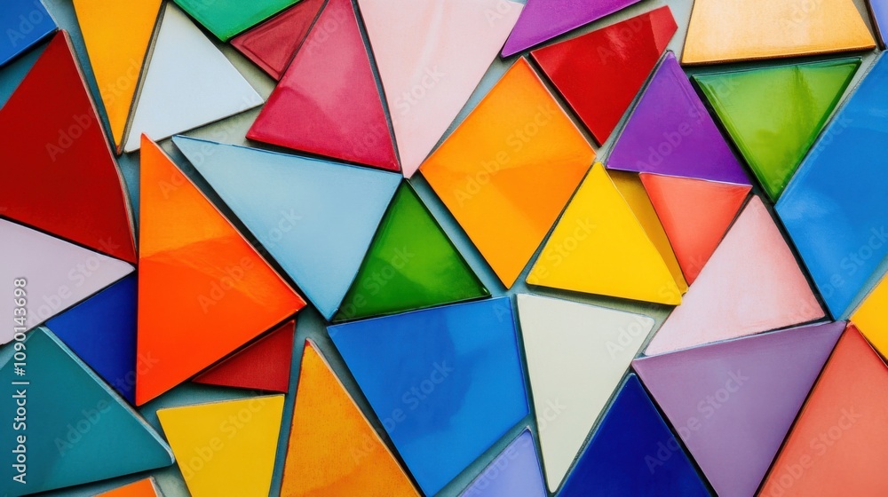 Aufkleber an abstract collage of fragmented triangles in a spectrum of colors, representing the diverse facets