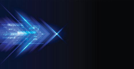 Blue technology arrow movement background. Light abstract speed.