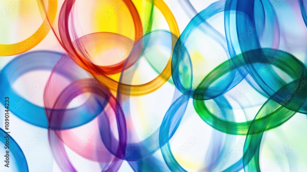 Aufkleber an abstract composition of interconnected rings and lines in a spectrum of colors, depicting the con