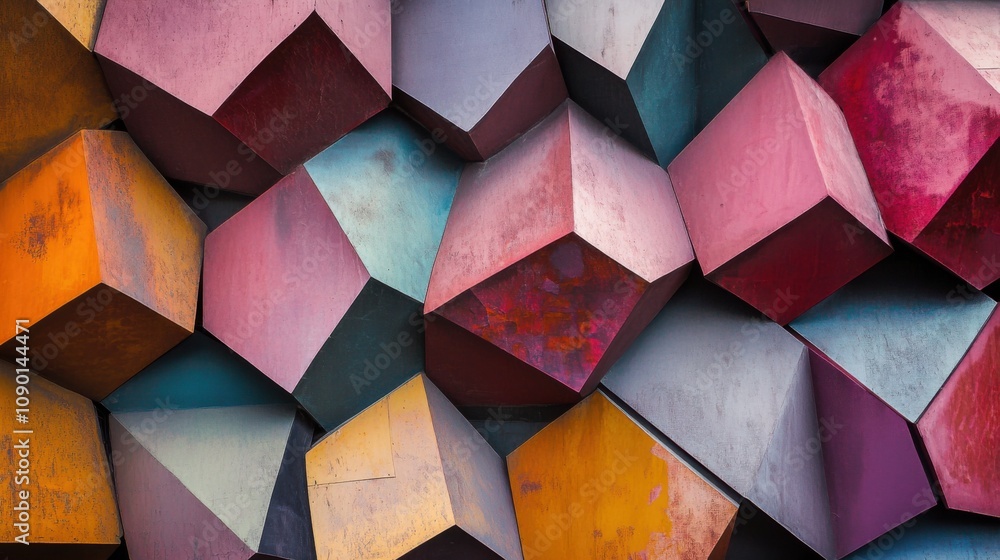 Aufkleber An abstract composition of interlocking, multicolored polygons forming a unified pattern, Symbolizing the integration of diverse elements into a cohesive whole