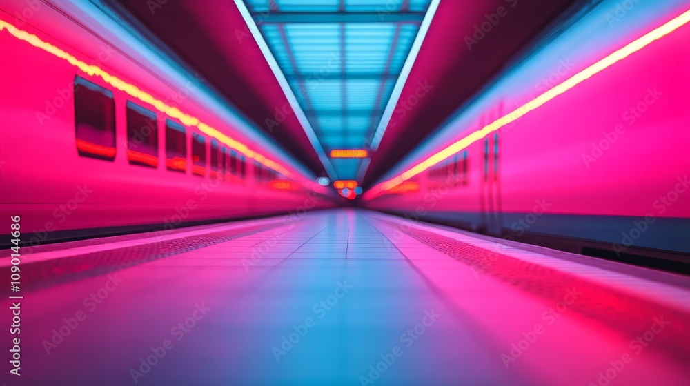 Poster neon tunnel: a vibrant and futuristic tunnel, illuminated by neon lights creating a captivating and 