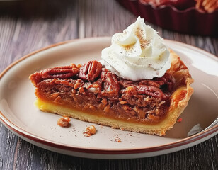 slice of pecan pie with whipped cream AI