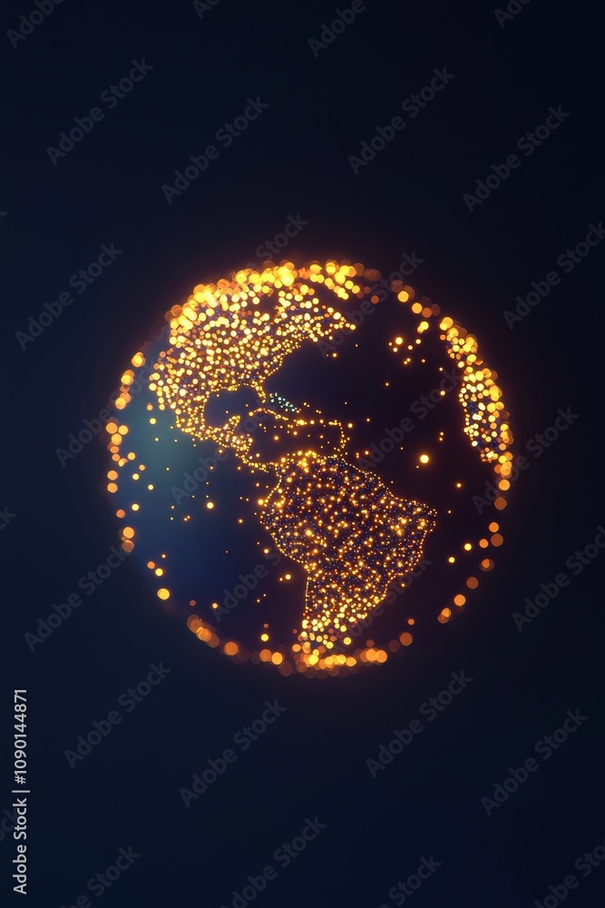 Poster global connectivity illuminated earth visualization digital art global landscape night view conceptu
