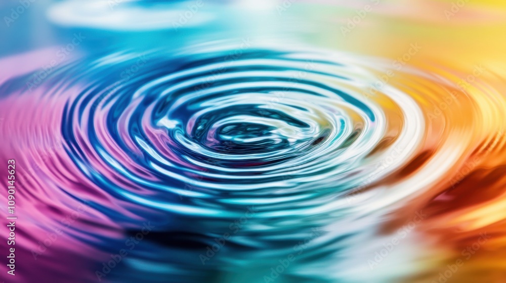 Poster an abstract depiction of concentric waves in shifting hues radiating outward, symbolizing the expand