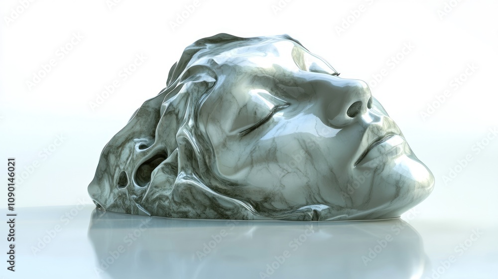 Poster a sculptural representation of a serene face, evoking emotion and introspection.
