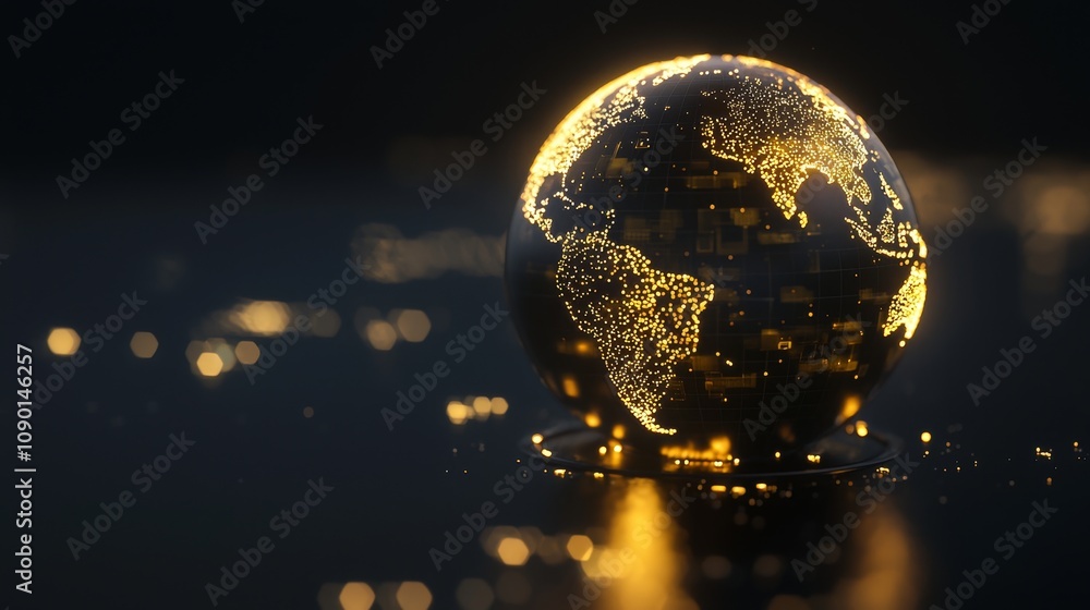Poster golden globe of data visualization modern art installation digital realm contemporary setting abstra