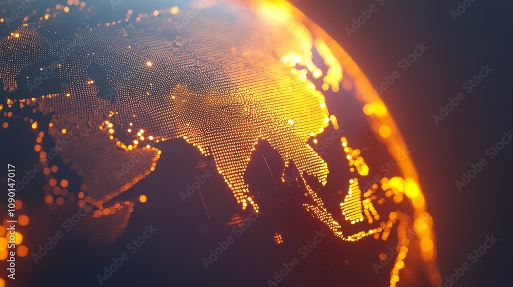 Poster illuminated digital globe representation global technology art abstract visualization dark environme