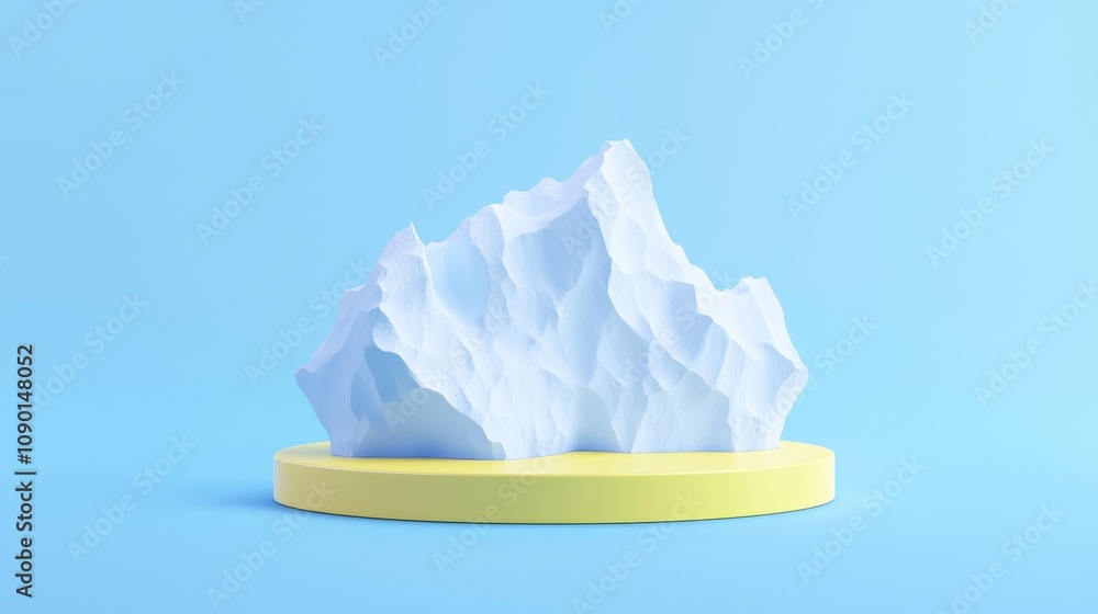 Poster artistic ice sculpture on vibrant base indoor display 3d rendering minimalist environment top view m