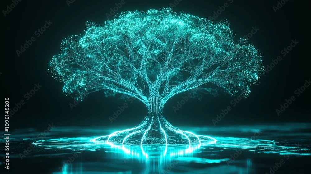 Aufkleber digital tree growth visualization tech environment graphic representation futuristic viewpoint natur