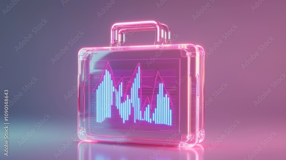 Poster data-driven insights futuristic briefcase with graphs digital workspace 3d design creative perspecti