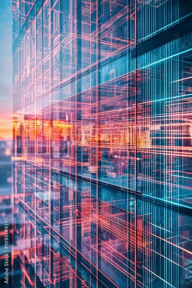Aufkleber digital transformation urban skyscraper architectural design futuristic environment aerial view mode