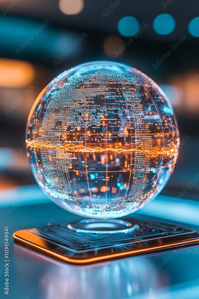 Poster futuristic data visualization 3d globe model tech environment digital art modern aesthetic high-tech