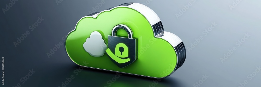 Poster A green cloud symbol with a padlock, representing cloud security and data protection.
