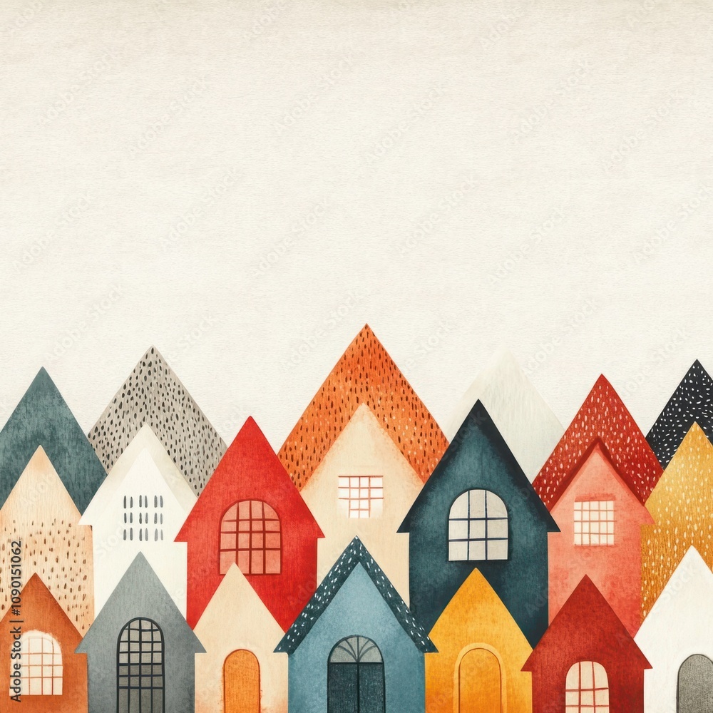 Aufkleber charming and colorful array of abstract houses with unique roof designs and textures for creative pr